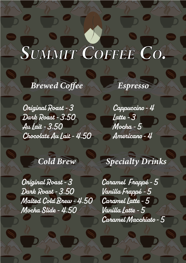 Summit Coffee Co. Menu